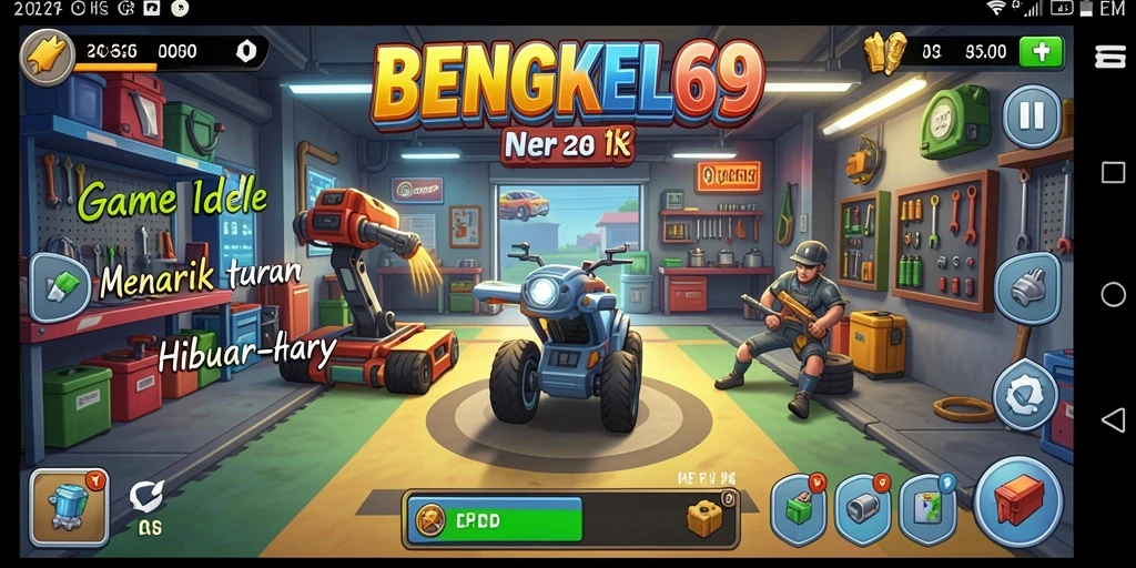 Screenshot gameplay BENGKEL69 yang menampilkan proses perbaikan kendaraan.