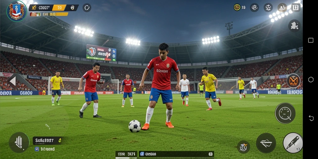 Tampilan gameplay COO77 dengan aksi sepak bola yang seru.