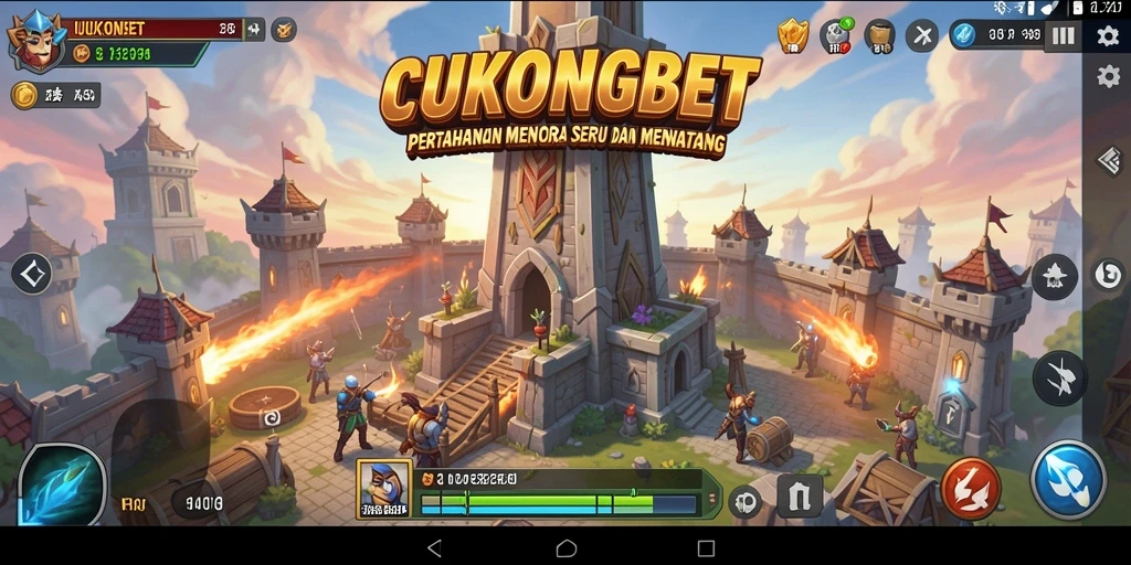 Screenshot CUKONGBET menampilkan aksi pertahanan menara yang intens.