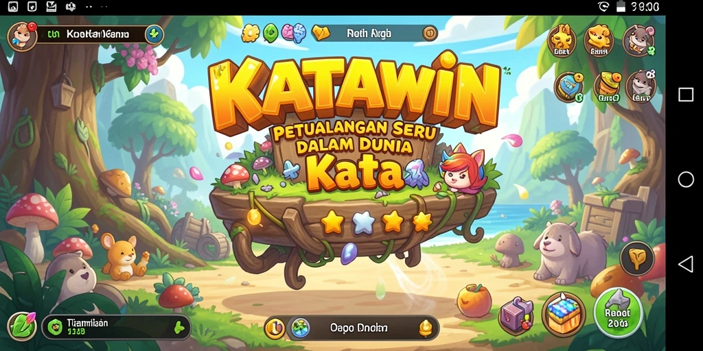 Screenshot gameplay KATAWIN dengan karakter menjelajahi dunia kata.