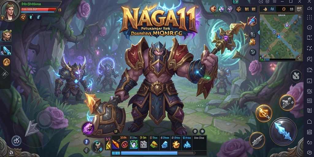 Screenshot gameplay NAGA11 yang menampilkan pertempuran epik di dunia fantasi.