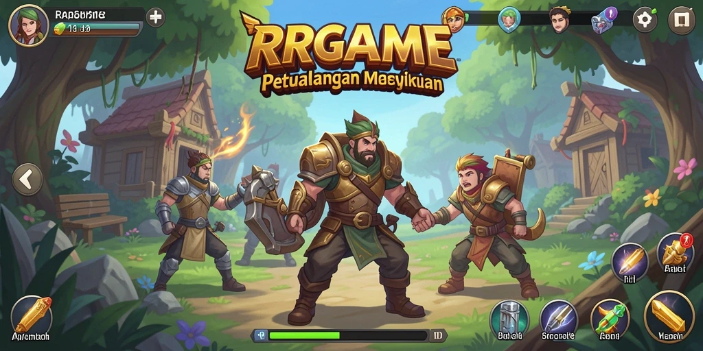 Screenshot RPGAME menampilkan karakter-karakter beraksi dalam gameplay Idle yang seru.