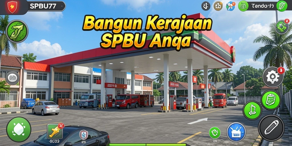 Screenshot utama SPBU77 menampilkan pengelolaan stasiun pengisian bahan bakar yang menantang.