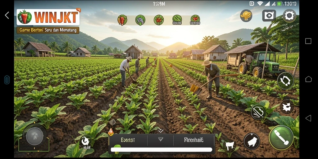 Tampilan gameplay WINJKT dengan keseruan bertani yang menyenangkan.